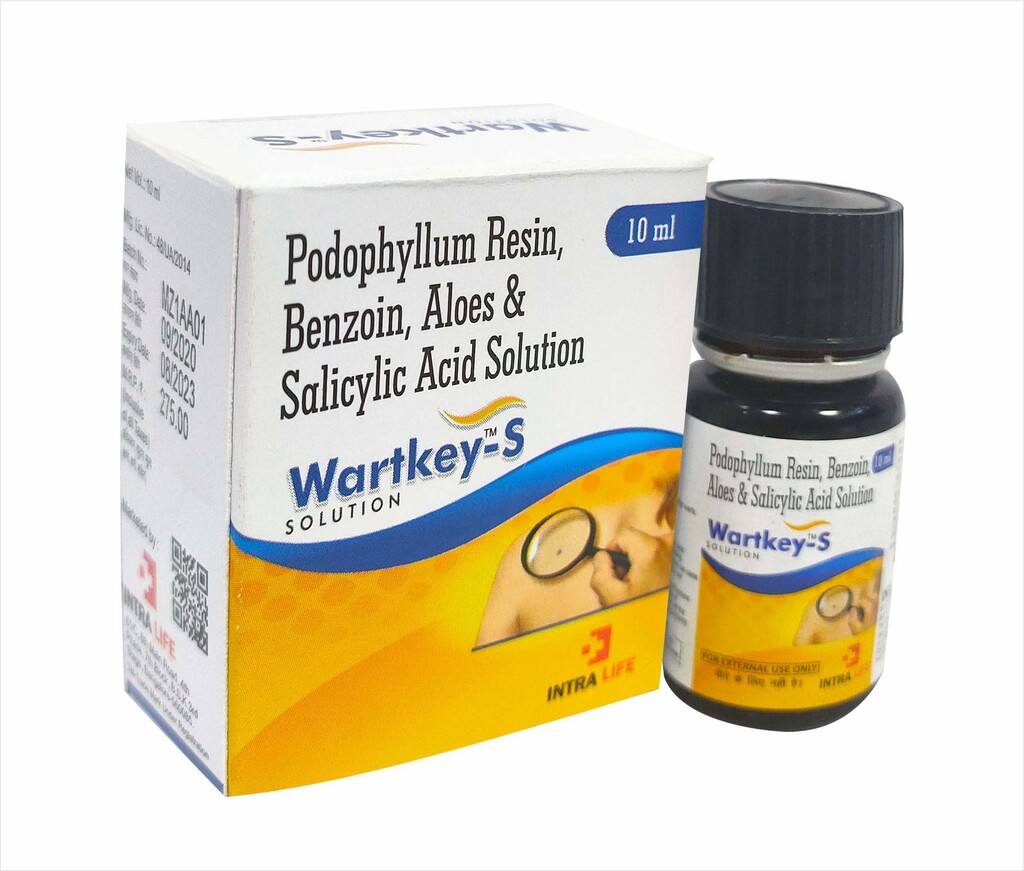 WARTKEY-S - Podophyllum Resin BP 25% w/v + Benzoin IP 10%w/v + Aloes IP 2% w/v + Salicylic Acid IP 5% w/v + Ethanol 95% 5%v/v + Methanol 5% v/v + Iso Propyl Alcohol IP to make 100v/v | Intralife Pharmaceuticals
