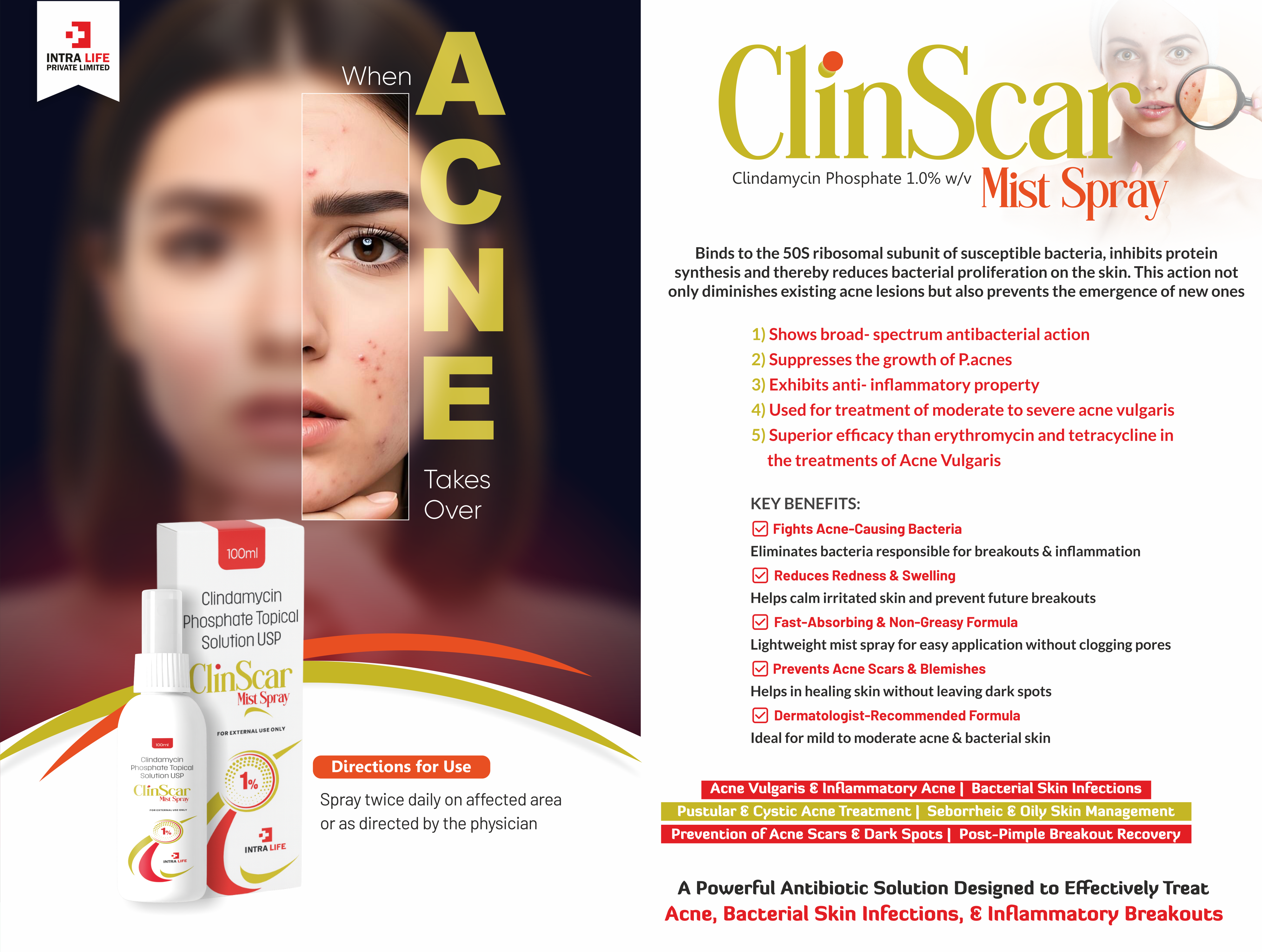 CLINSCAR-MIST SPRAY - Clindamycin phosphate I.P eq to clindamycin 1.0% w/v solution base | Intralife Pharmaceuticals - thumbnail 2