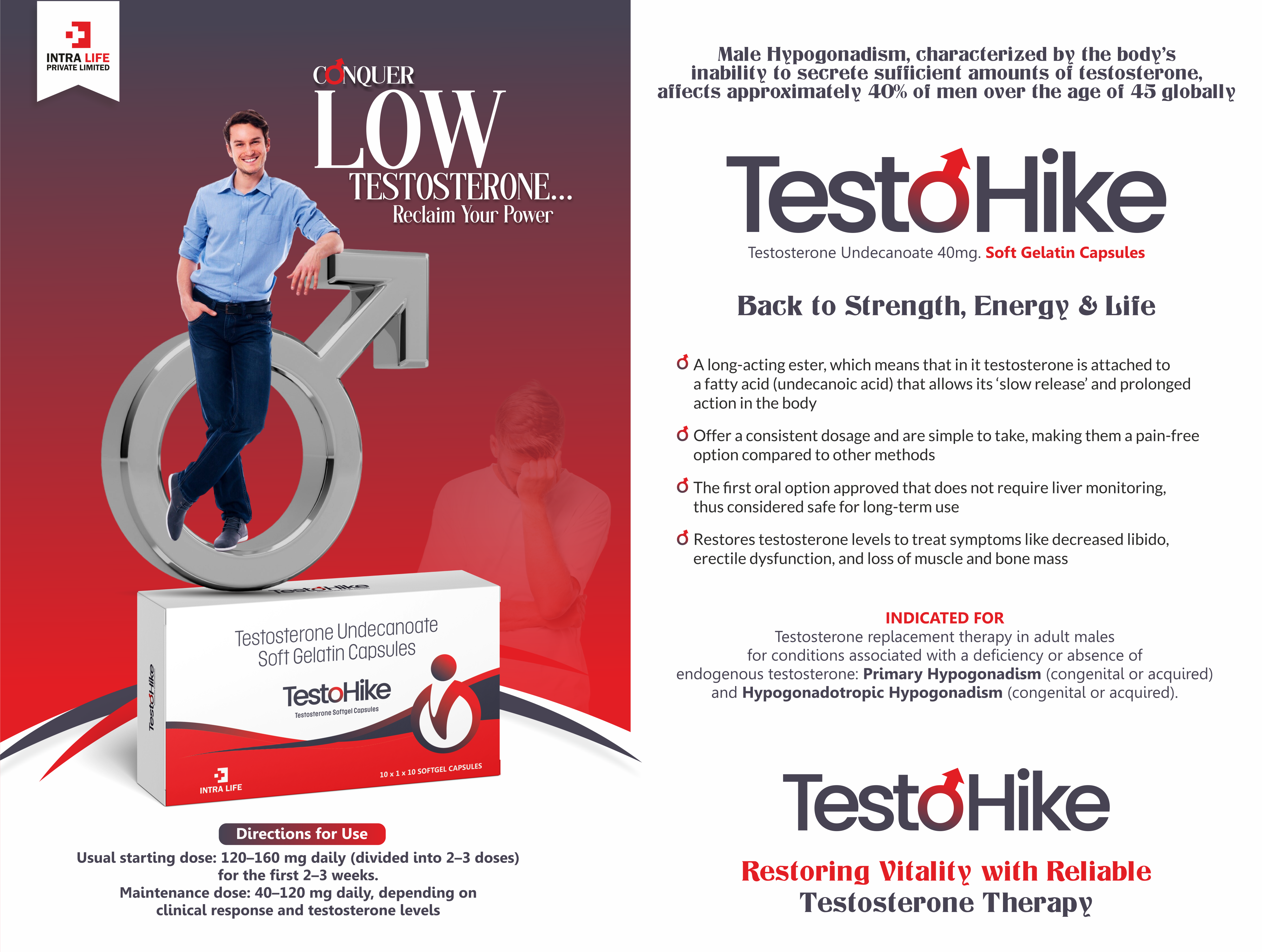 TESTOHIKE-SOFTGEL CAPS Tab-in-tab - testosterone undecaoate BP 40mg | Intralife Pharmaceuticals - thumbnail 2