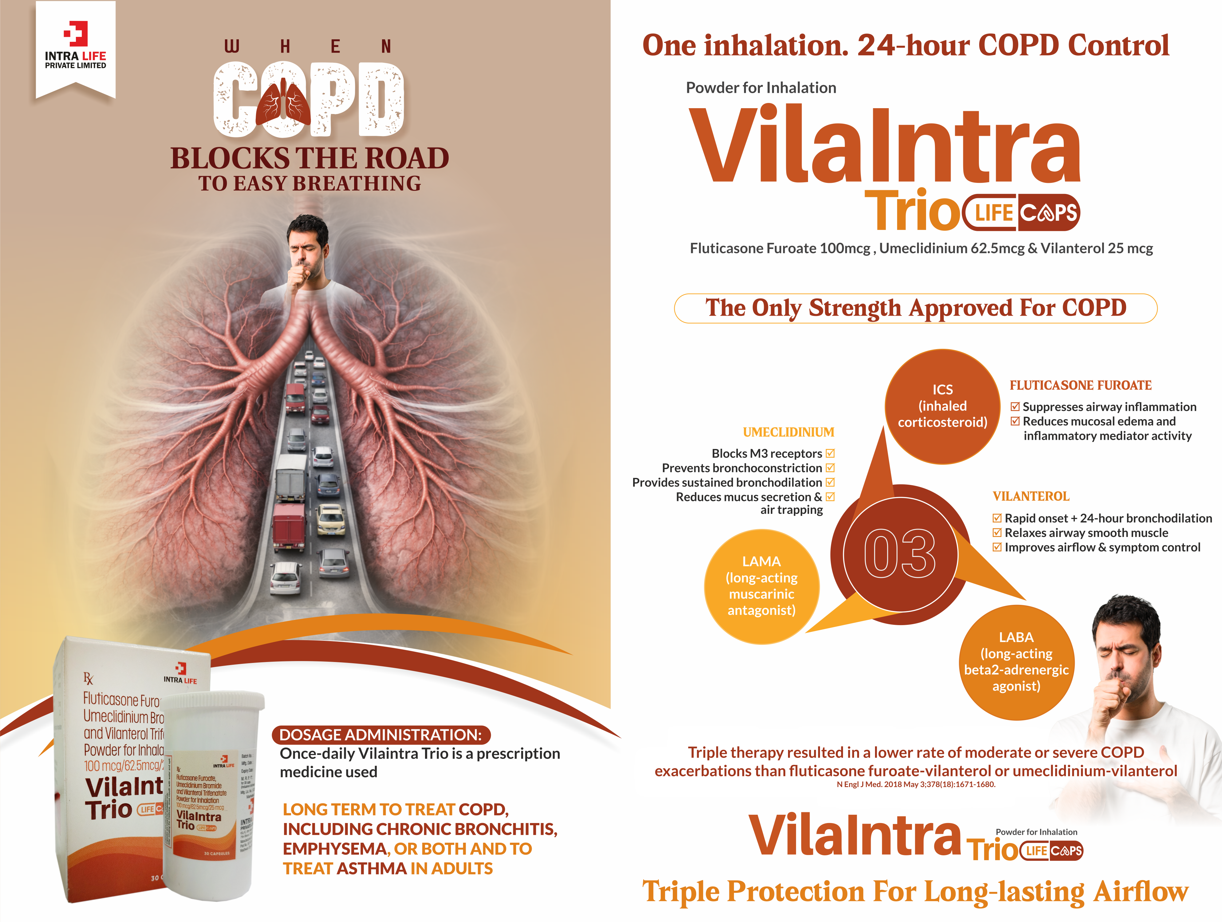 VILAINTRA-TRIO LIFE CAPS - Vilanterol 25mcg + Fluticasone 100 mcg + umeclidinium bromide 62.5 mcg trifenatate powder | Intralife Pharmaceuticals - thumbnail 2