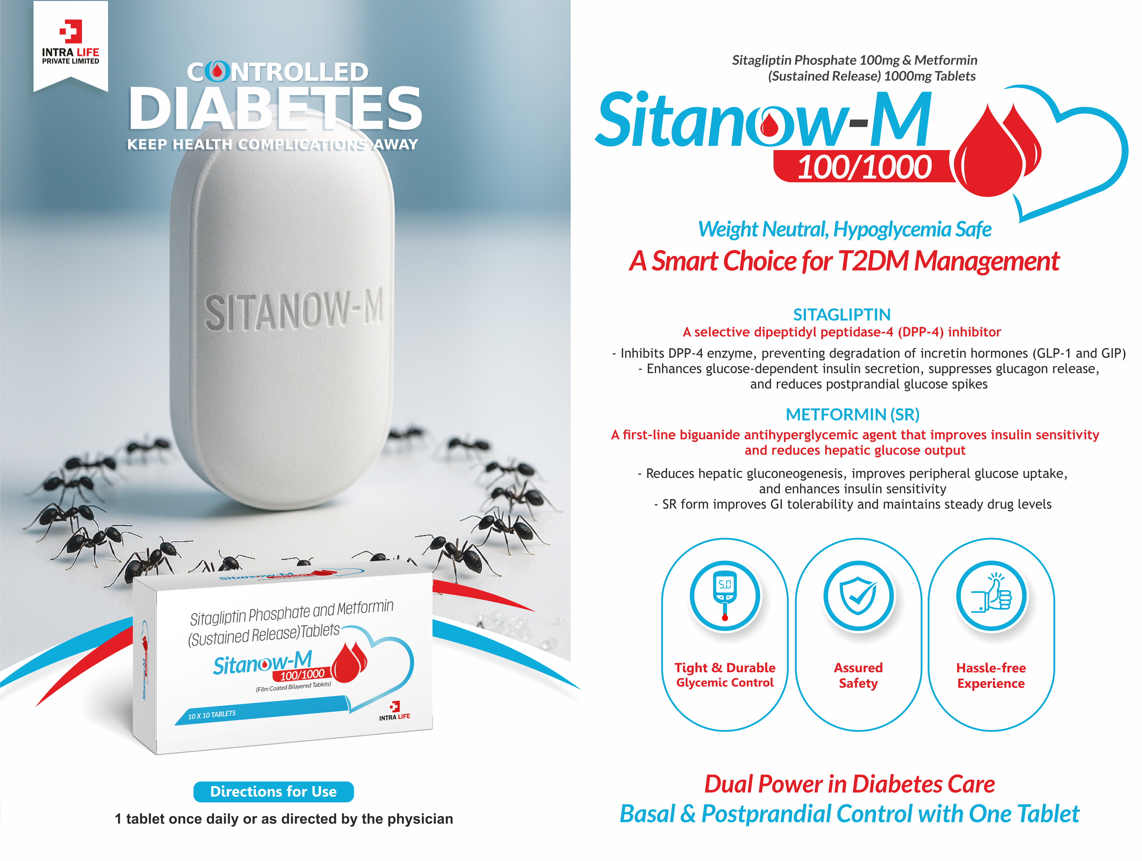 SITANOW-M 100/1000 TABS Tab-in-tab - Sitagliptin (100mg) + Metformin (1000mg) SR | Intralife Pharmaceuticals - thumbnail 2