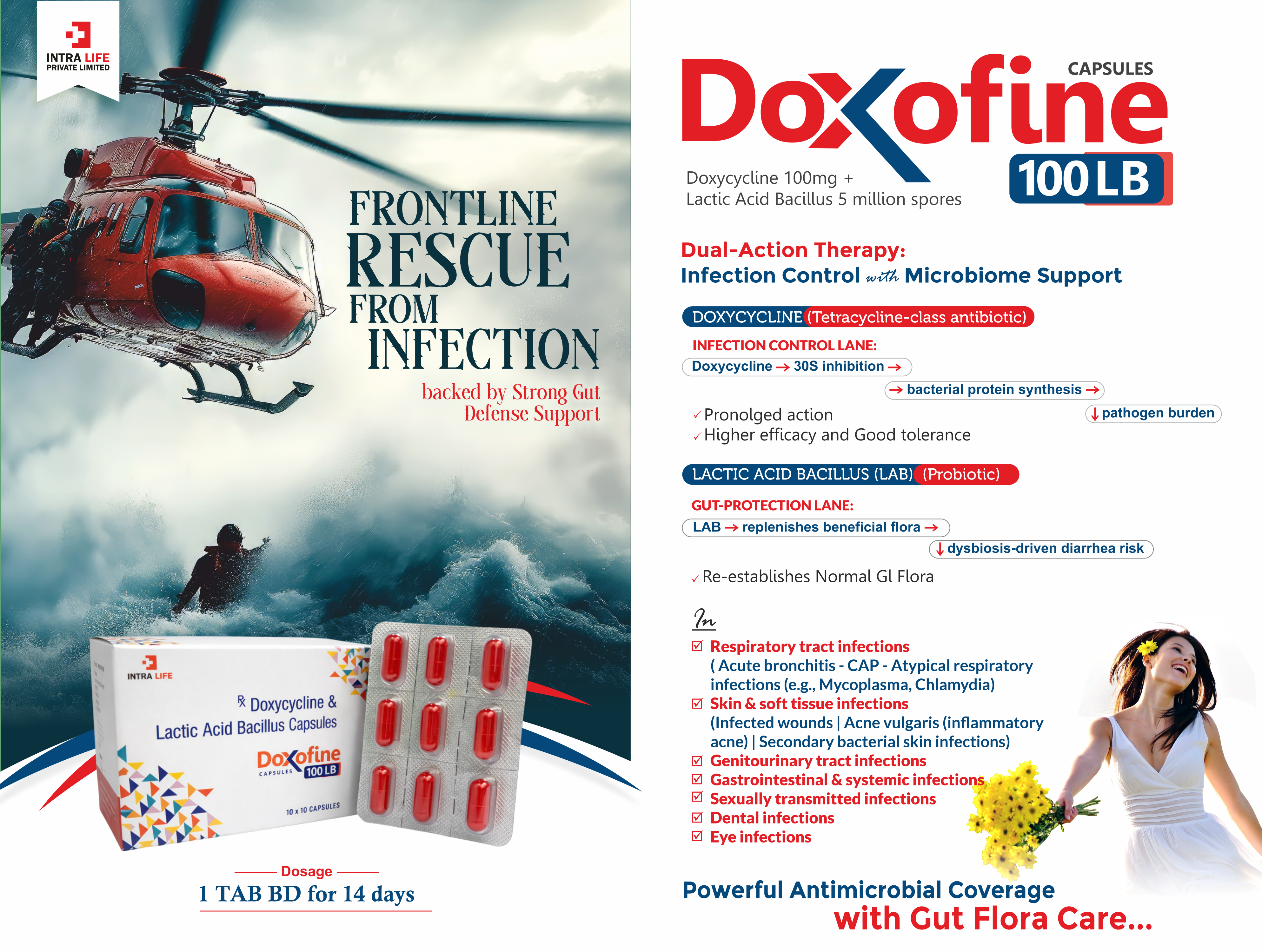 DOXOFINE-100 LB CAPS -  Doxycycline 100mg +  Lactic Acid Bacillus 5 million spores | Intralife Pharmaceuticals - thumbnail 2