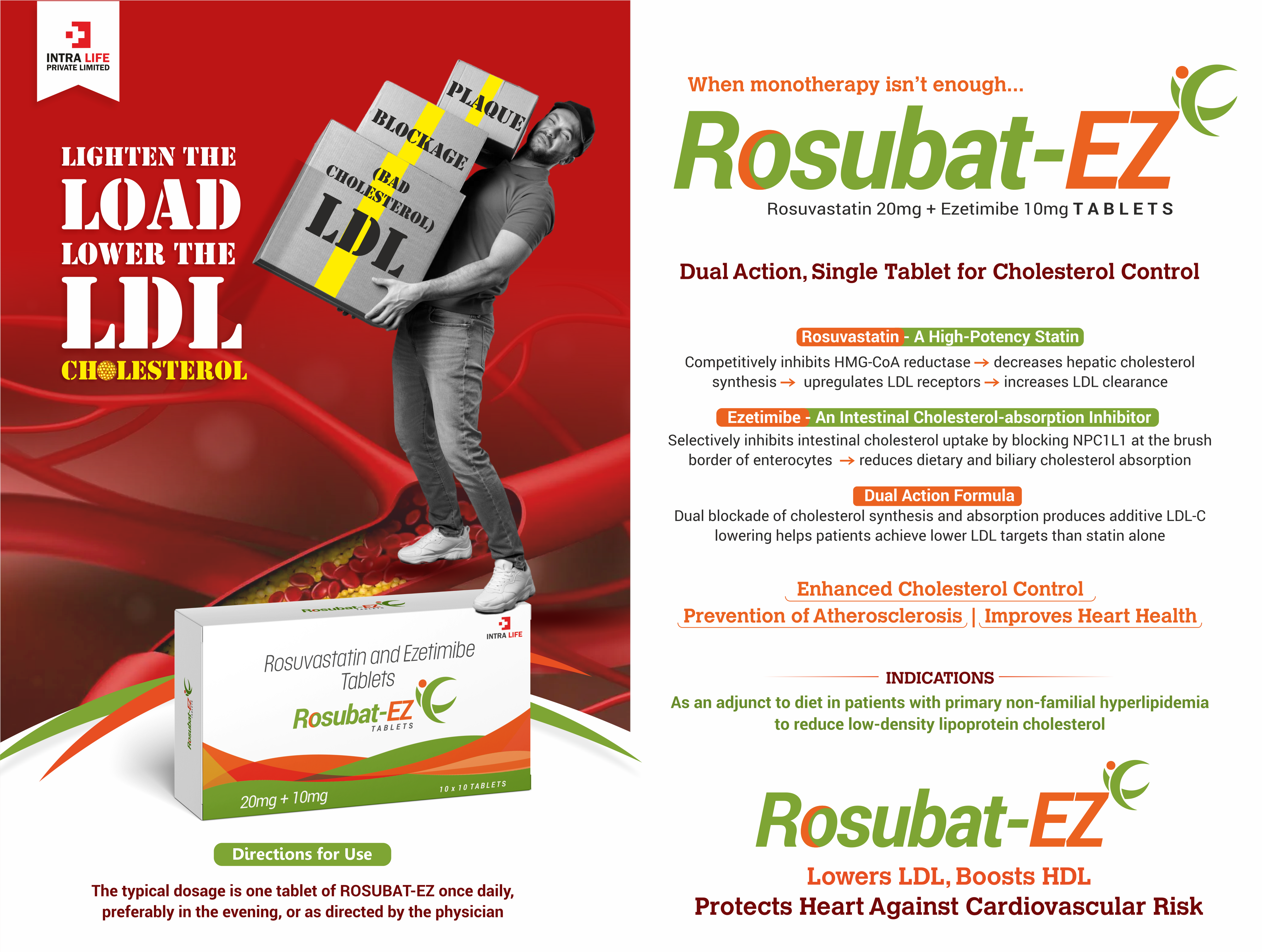 ROSUBAT-EZ TABS Tab-in-tab - rosuvastatin 20mg + Ezetimibe 10mg | Intralife Pharmaceuticals - thumbnail 2