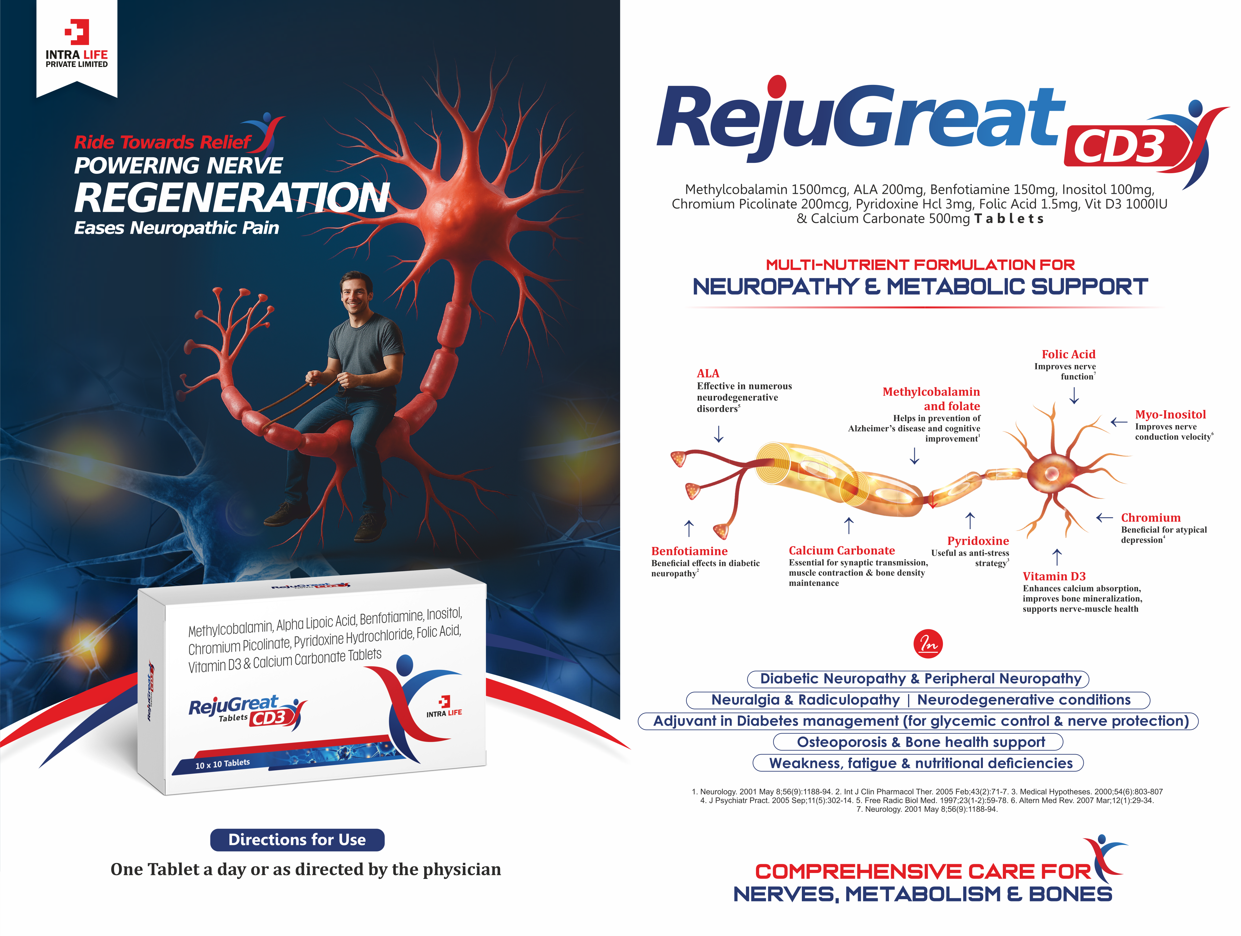 REJUGREAT-CD3 TABLET Tab-in-tab - Alpha lipoic acid 200 MG+ Benfotiamine 150 MG+ Calcium carbonate 500 MG+ Chromium picolinate 200 MCG | Intralife Pharmaceuticals - thumbnail 2