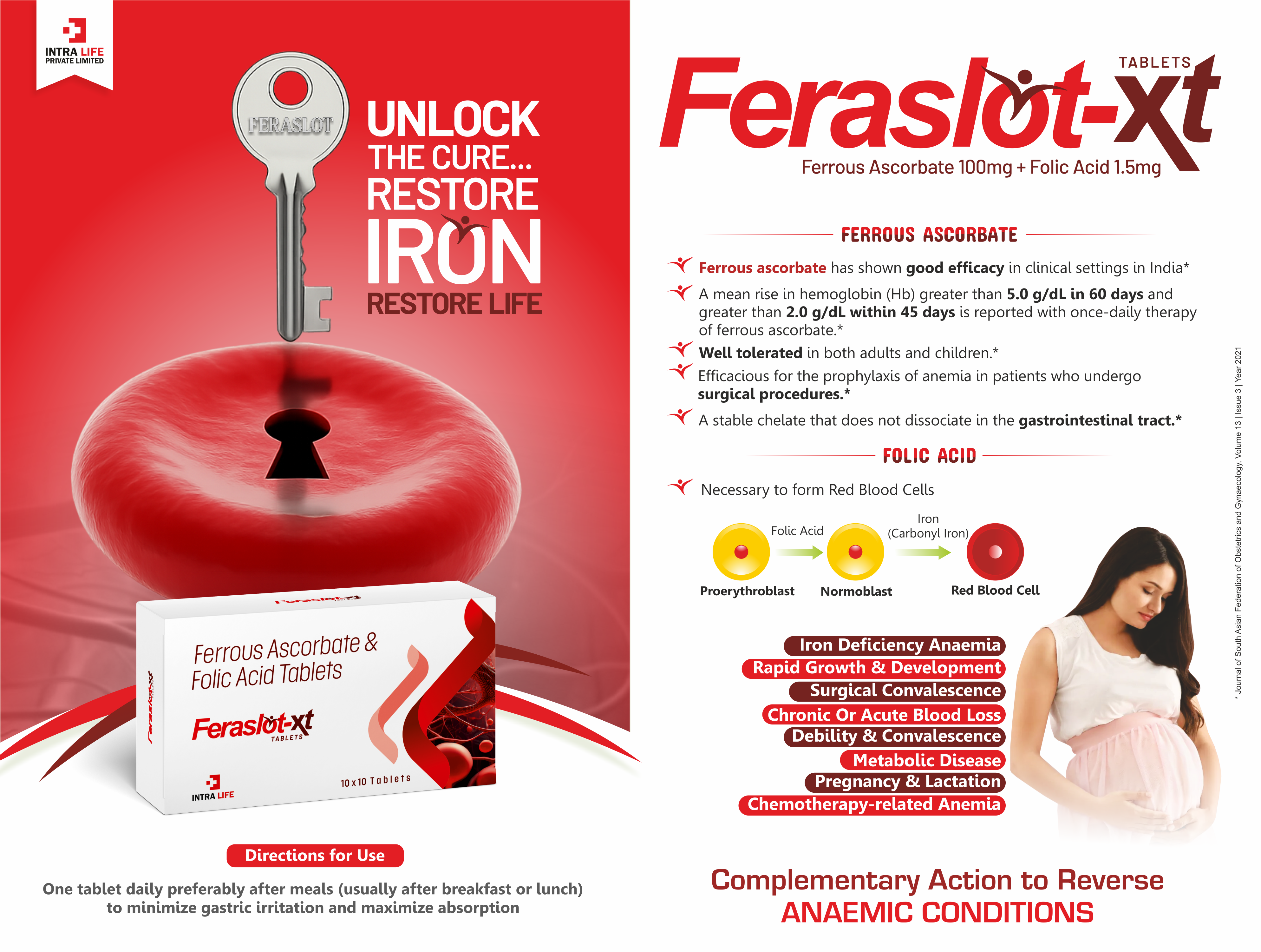 FERASLOT-XT TABS - Ferrous Ascorbate 100mg + Folic Acid 1.5mg | Intralife Pharmaceuticals - thumbnail 2