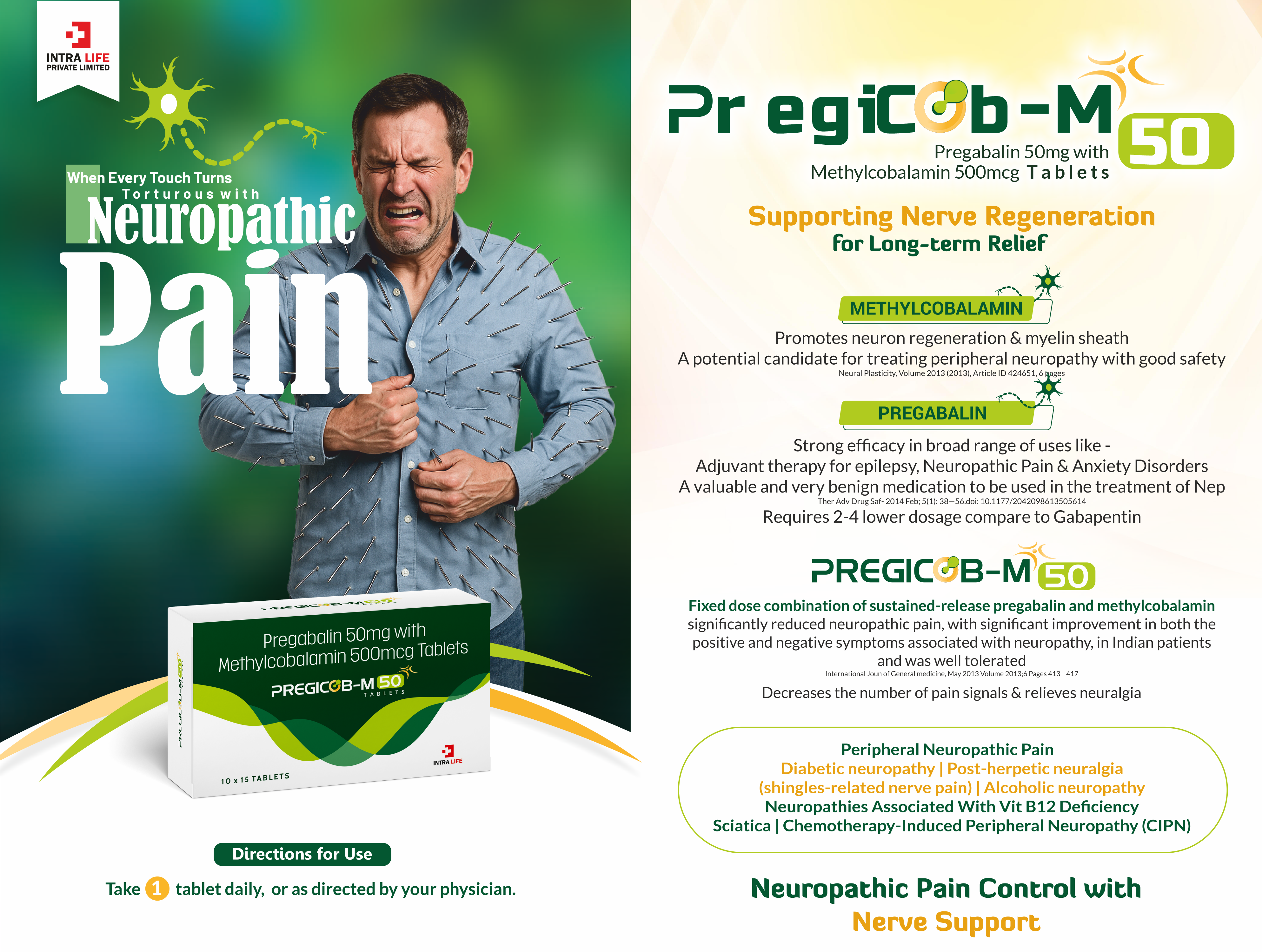 PREGICOB-M-50 TABS - Pregabalin 50mg + Methylcobalamin 500 mcg | Intralife Pharmaceuticals - thumbnail 2